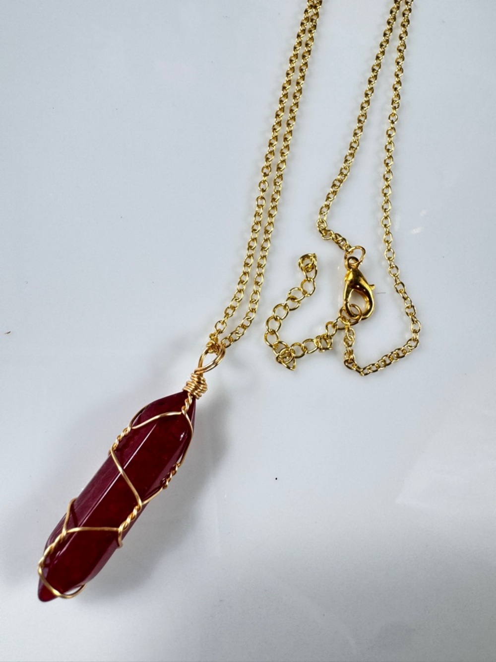 Carnelian Point Pendant Necklace - Gold Wire Wrapped